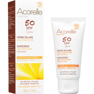 Сонцезахисний крем для обличчя Acorelle SPF50 органічний 50 мл (3700343046112) ТОП в Дніпрі