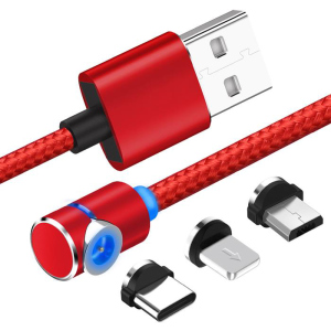 Магнітний кабель USB XoKo SC-370 Magneto Game Red 3 в 1 - Lightning, Micro USB, Type-C 1 м (SC-370MGNT-RD) краща модель в Дніпрі