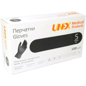 Перчатки нитриловые Unex Medical неопудренные размер S 100 шт - 50 пар Черные (4.1000) надежный