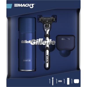 Подарунковий набір для чоловіків Gillette Бритва з 1 змінною касетою Mach 3 + Гель Fusion Ultra Sensitive 75 мл + Дорожній чохол (7702018508624) ТОП в Дніпрі