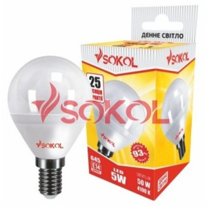 Набор 100 шт. LED лампа SOKOL G45 5.0W 220В E14 4100К ТОП в Днепре