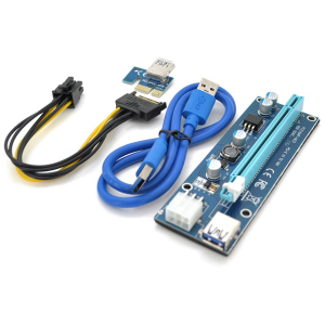 хороша модель Райзер Voltronic PCI-EX, x1=>x16, 6-pin, SATA=>6Pin, USB 3.0 AM-AM 0.6 м Синій (VER 006С-FP5K)