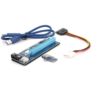 Райзер Voltronic PCI-EX, x1=>x16, 4-pin Molex, SATA=>4Pin, USB 3.0 AM-AM 0.6 м Синий (CS 220 16V) ТОП в Днепре