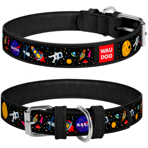 Нашийник для собак шкіряний Collar WAUDOG Design з QR паспортом, малюнок "NASA", M, Ш 20 мм, Дл 30-39 см (0020-0047-01) ТОП в Дніпрі