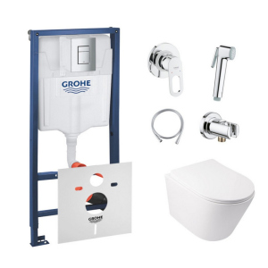 Комплект инсталляция Grohe Rapid SL 38772001 + унитаз с сиденьем Qtap Swan QT16335178W + набор для гигиенического душа со смесителем Grohe BauLoop 111042