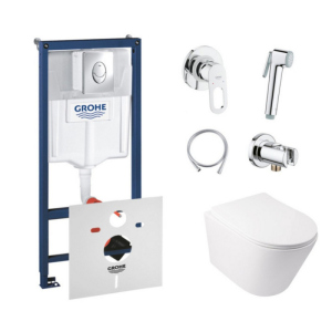 Комплект инсталляция Grohe Rapid SL 38721001 + унитаз с сиденьем Qtap Swan QT16335178W + набор для гигиенического душа со смесителем Grohe BauLoop 111042 в Днепре