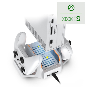 Мультифункциональная охлаждающая подставка DOBE для игровой приставки-консоли Xbox Series S, зарядная станция с аккумулятором 800mAh для геймпада Microsoft Wireless Controller с LED подсветкой статуса зарядки рейтинг