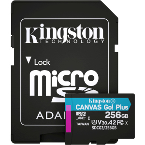 Kingston MicroSDXC 256 ГБ Canvas Go! Plus Class 10 UHS-I U3 V30 A2 + SD-адаптер (SDCG3/256GB) в Дніпрі