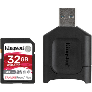 Kingston SDHC 32GB Canvas React Plus Class 10 UHS-II U3 ​​V90 + USB-кардридер (MLPR2/32GB) ТОП в Дніпрі