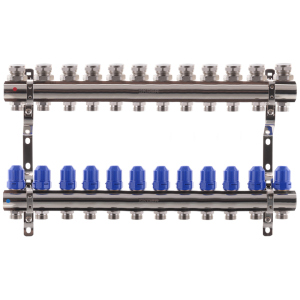 Коллекторный блок с термостатическими клапанами KOER KR.1100-12 1”x12 WAYS (KR2638) лучшая модель в Днепре