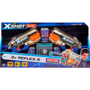 Набір скорострільних бластерів Zuru X-Shot Excel Reflex 6 Double 16 патронів + 3 банки Golden (36480Z) (193052031310) в Дніпрі