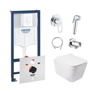 Комплект інсталяція Grohe Rapid SL 38722001 + унітаз з сидінням Qtap Crow QT05335170W + набір для гігієнічного душу зі змішувачем Grohe BauLoop 111042 (38722001QT05335170W111042) ТОП в Днепре