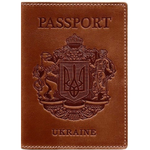 Новий Обкладинка для паспорта шкіряна з українським гербом BlankNote BN-OP-UA-k Коричнева краща модель в Дніпрі