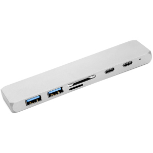 купити USB-хаб PowerPlant Type-C - HDMI 4K, USB 3.0, USB Type-C, SD, microSD Grey (CA911684)
