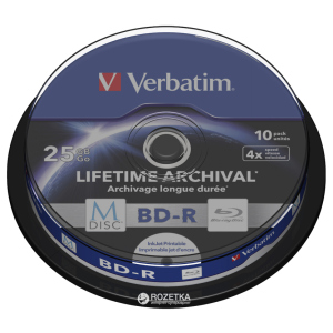 Verbatim M-Disc BD-R 25 GB 4x Cake 10 шт Printable (43825) краща модель в Дніпрі