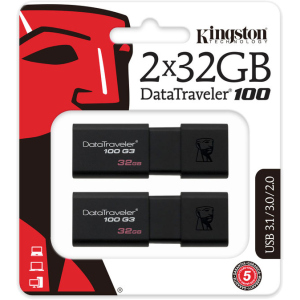 Kingston DataTraveler 100 G3 2x32GB USB 3.0 (DT100G3/32GB-2P) краща модель в Дніпрі